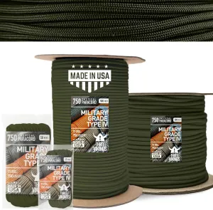 Paracord Rope - 100% Nylon 11 Strand Core - Type IV 750lb - Stronger Than Paracord 550 Cord - Made in USA