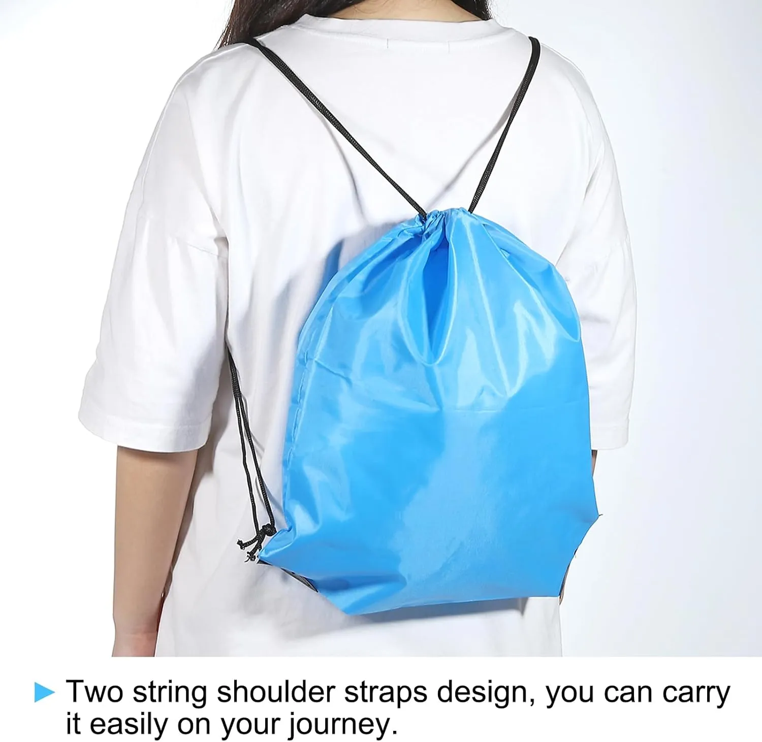 PATIKIL 42x34cm Nylon Drawstring Bag, 5 Pack Storage Bulk Cinch Backpack Sack for Gym Sports Outdoor Traveling, Dark Blue