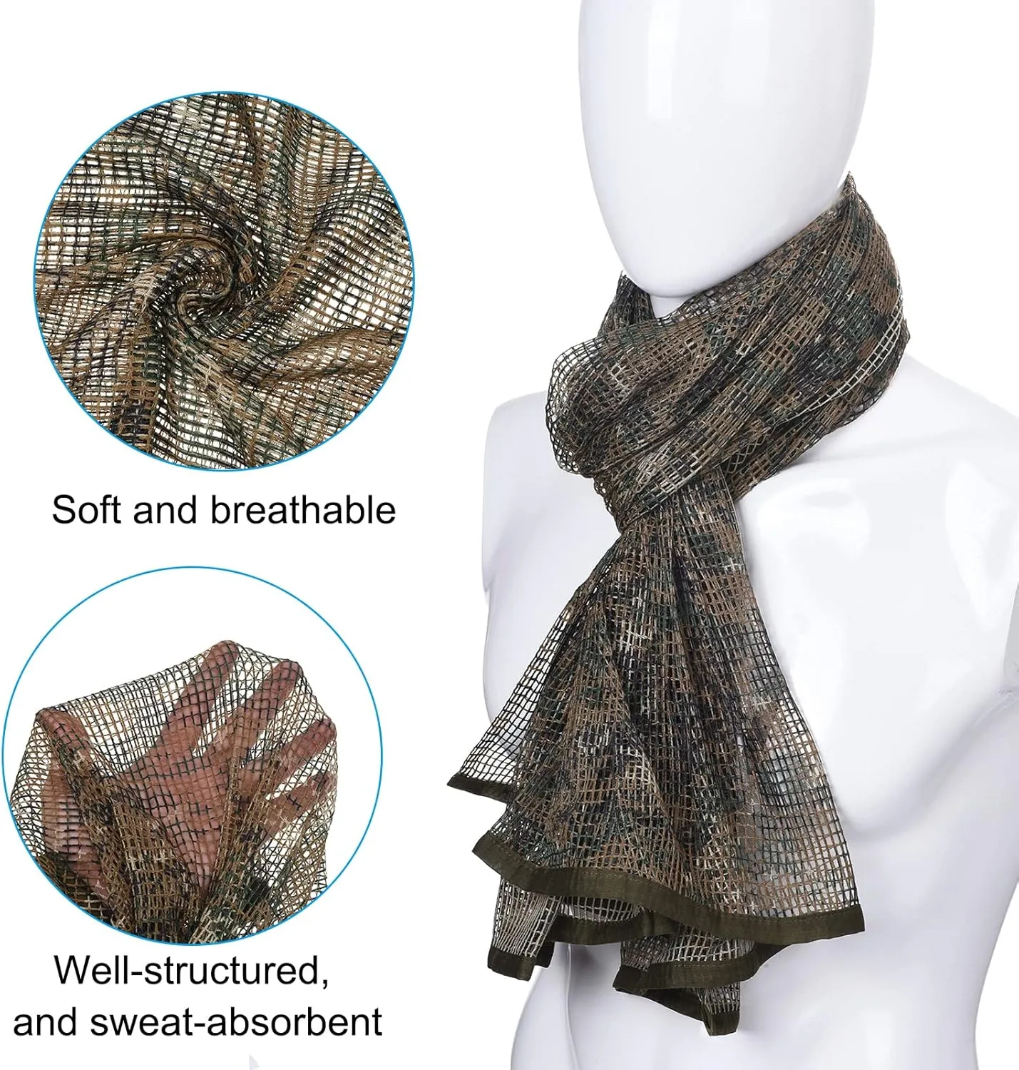 PATIKIL Camouflage Netting Camo Scarf, Camo Netting Veil Camo Mesh Neck Scarves Desert Mesh Scarves