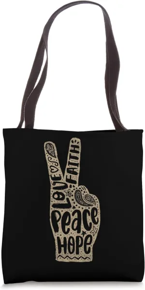 Peace Hand Gesture With Words Peace Sign Tote Bag