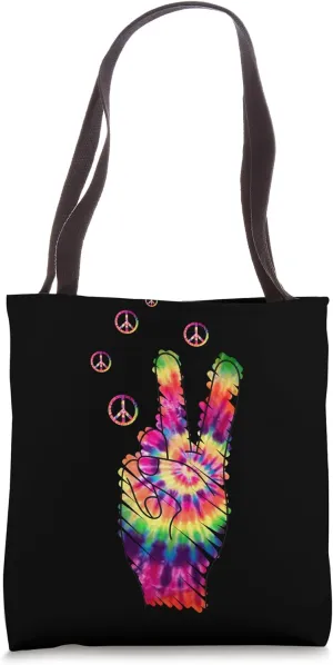 Peace Hand Sign Tie Dye Psychedelic Victory Hand Gesture Tote Bag