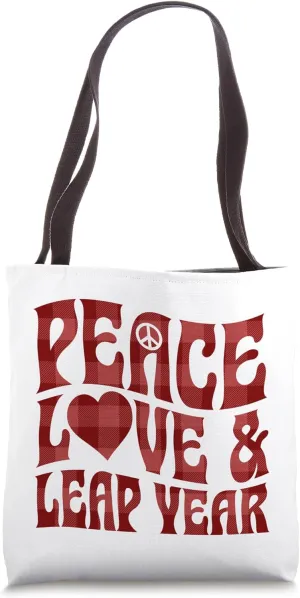 Peace Love And Leap Year Heart Hippie Peace Symbol Tote Bag