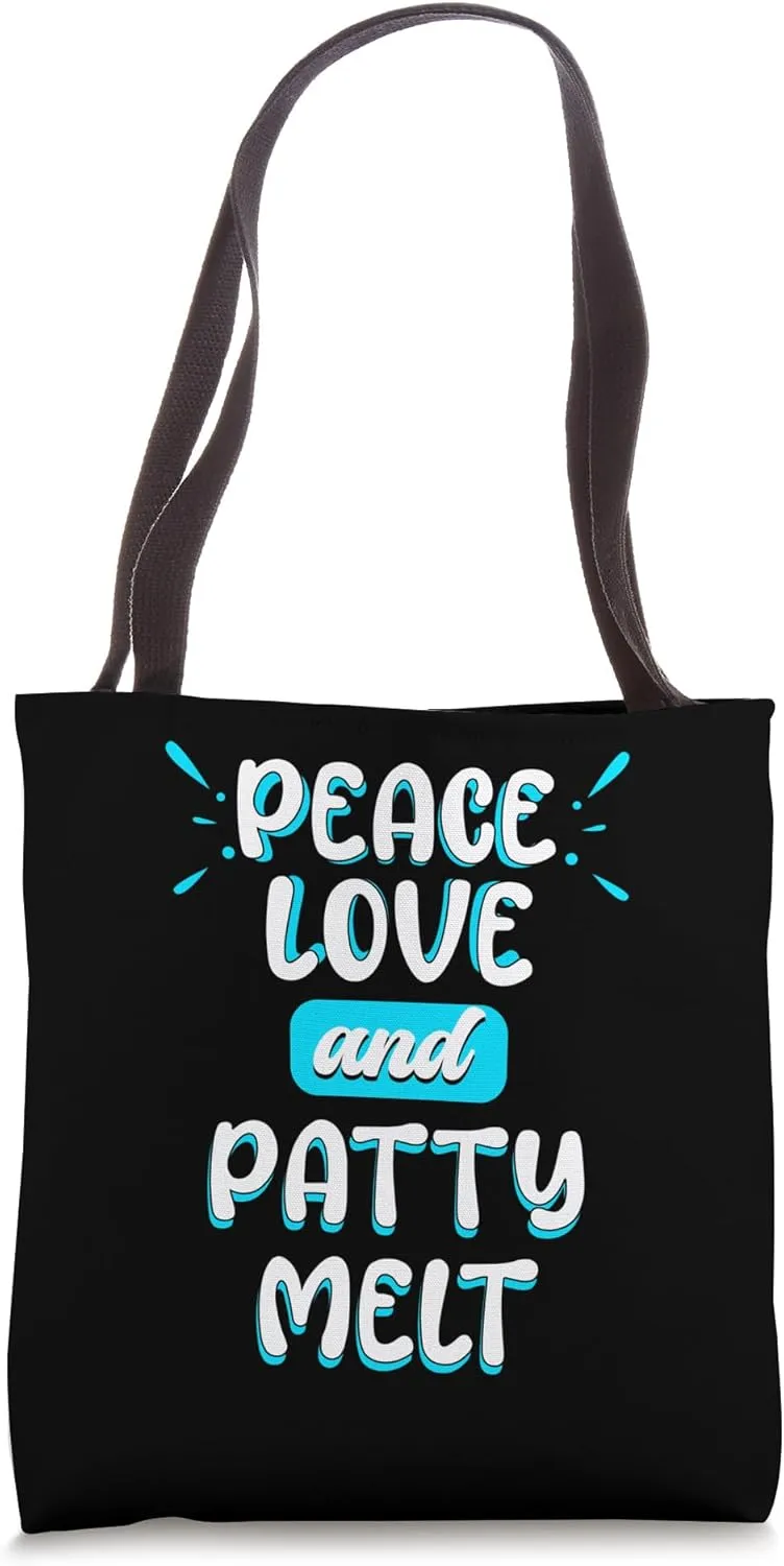 Peace Love and Patty Melt Peace Sign Sandwich American Food Tote Bag