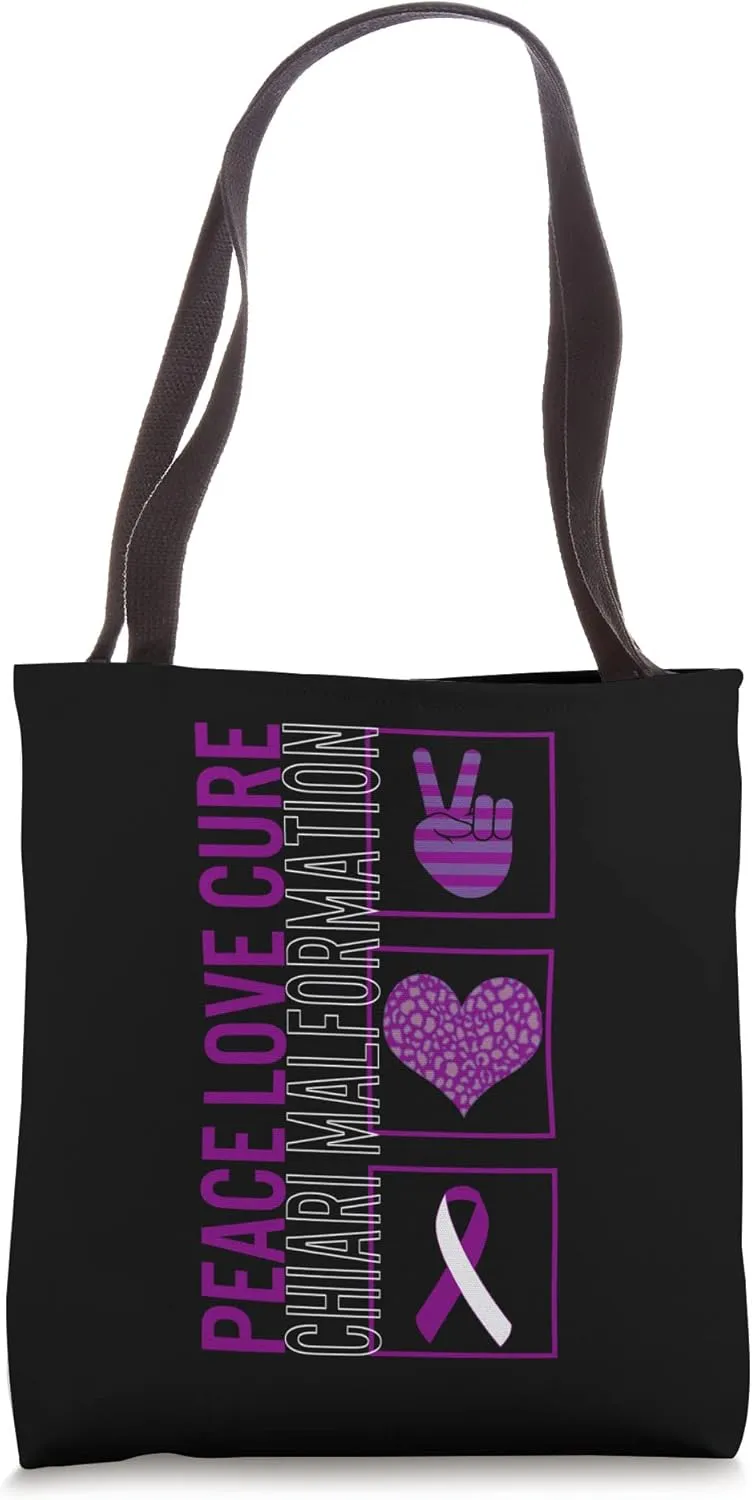 Peace Love Cure Chiari Malformation Awareness Ribbon Warrior Tote Bag