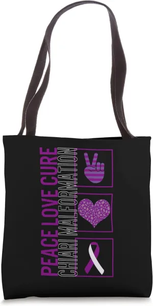 Peace Love Cure Chiari Malformation Awareness Ribbon Warrior Tote Bag