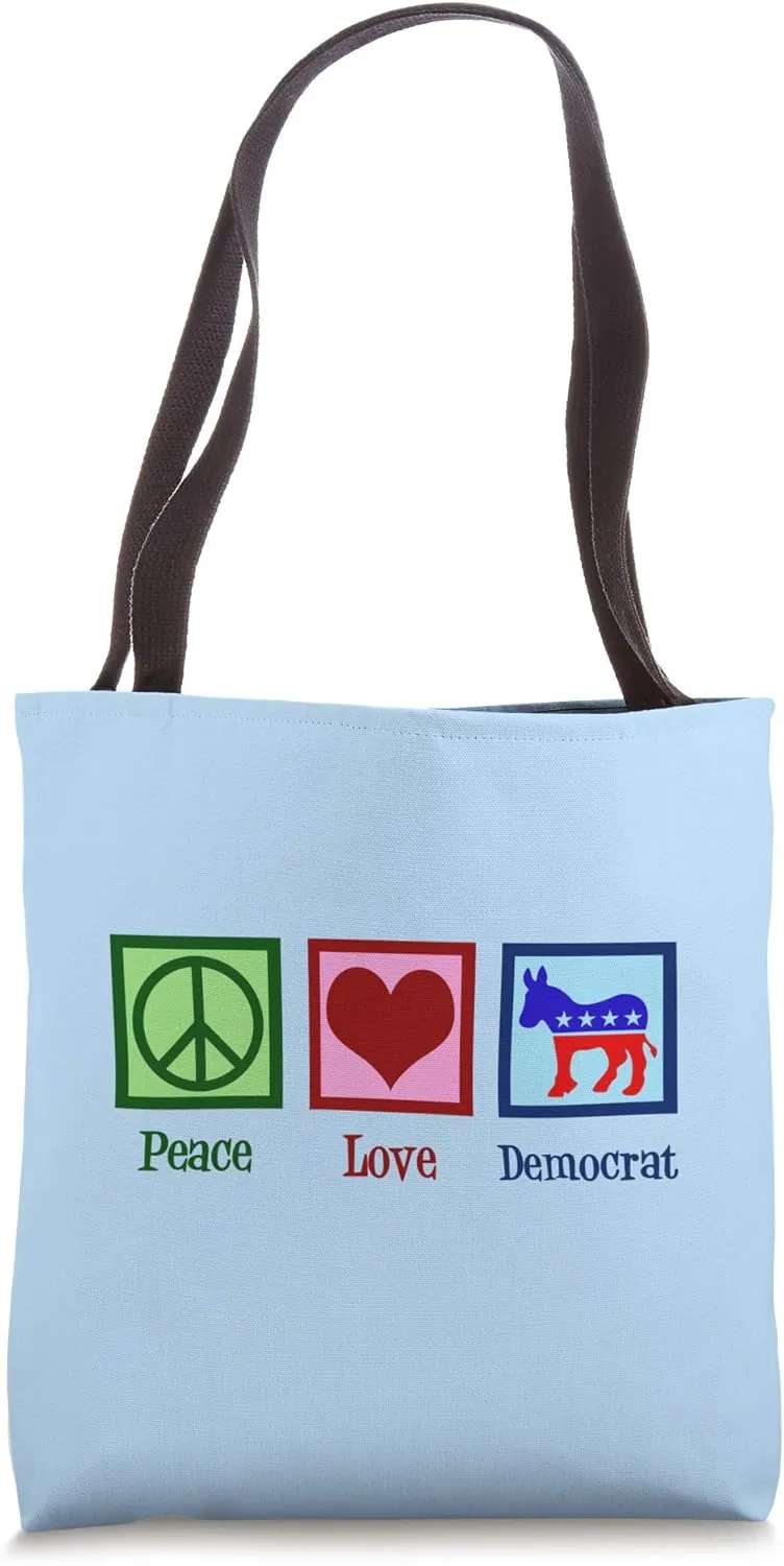 Peace Love Democrat Donkey Cute Democratic Party Tote Bag