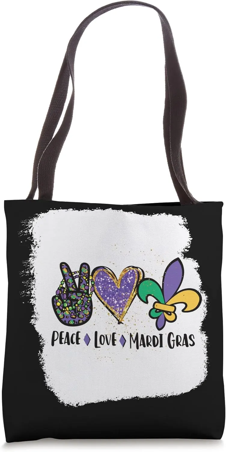 Peace love mardi gras Fleur De Lys Tote Bag