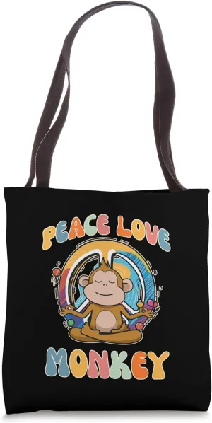 Peace Love Monkey Primate Hippie Yoga Funny Meditation Humor Tote Bag