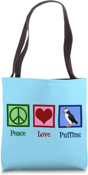 Peace Love Puffins Cute Puffin Tote Bag