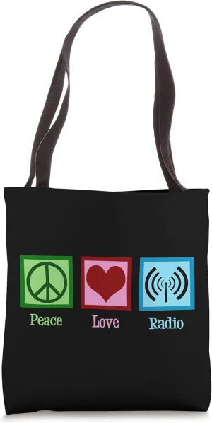 Peace Love Radio Transmitter Signal DJ Tote Bag