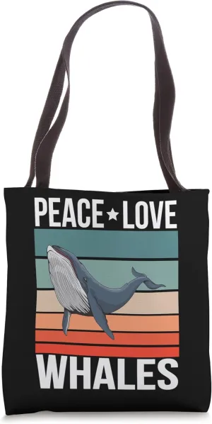 Peace Love Whales Quote Retro Cetacean Vintage Tote Bag