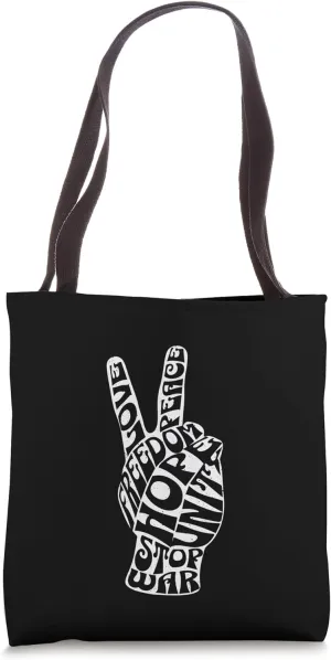 Peace Sign Hand Love Freedom Unity Hope Stop War Retro Peace Tote Bag