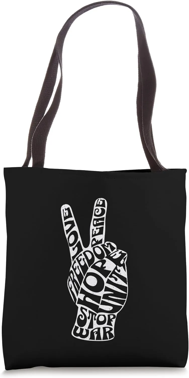 Peace Sign Hand Love Freedom Unity Hope Stop War Retro Peace Tote Bag
