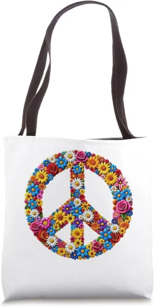 Peace Sign with Flowers Hippie and Love Tote Bag