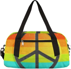 Peace Symbol Rainbow Love Kids Duffel Bag for Girls Boys Teens, Rainbow Pixel Wind Dance Bag Overnight Small Duffel Bag Carry On Weekend Sports Gym Travel Bag for School Practice Gymnastics Ballet
