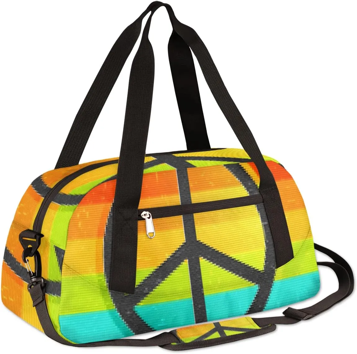 Peace Symbol Rainbow Love Kids Duffel Bag for Girls Boys Teens, Rainbow Pixel Wind Dance Bag Overnight Small Duffel Bag Carry On Weekend Sports Gym Travel Bag for School Practice Gymnastics Ballet