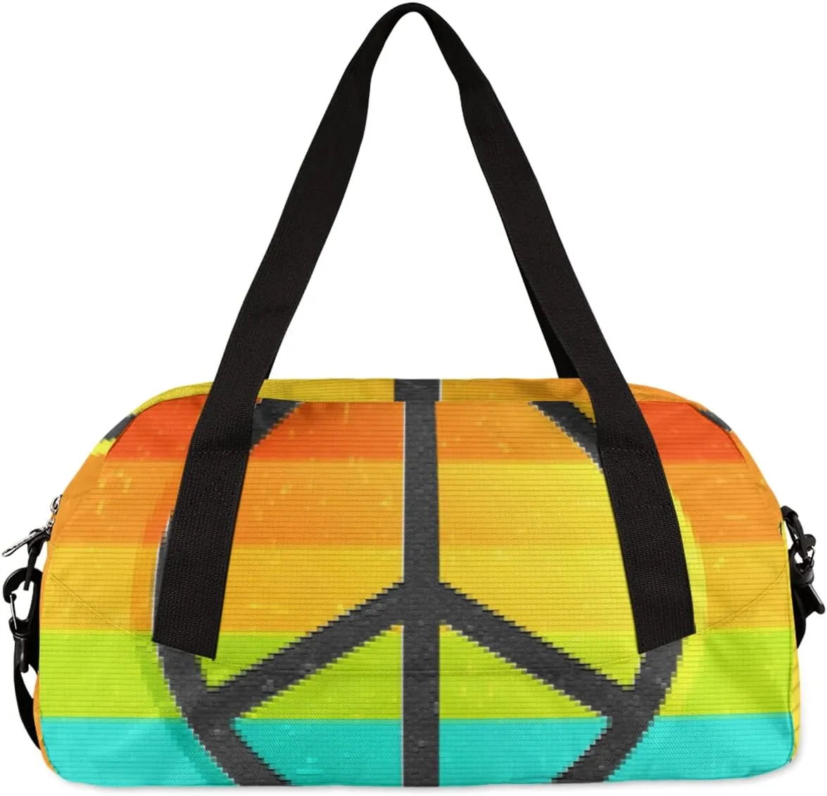 Peace Symbol Rainbow Love Kids Duffel Bag for Girls Boys Teens, Rainbow Pixel Wind Dance Bag Overnight Small Duffel Bag Carry On Weekend Sports Gym Travel Bag for School Practice Gymnastics Ballet