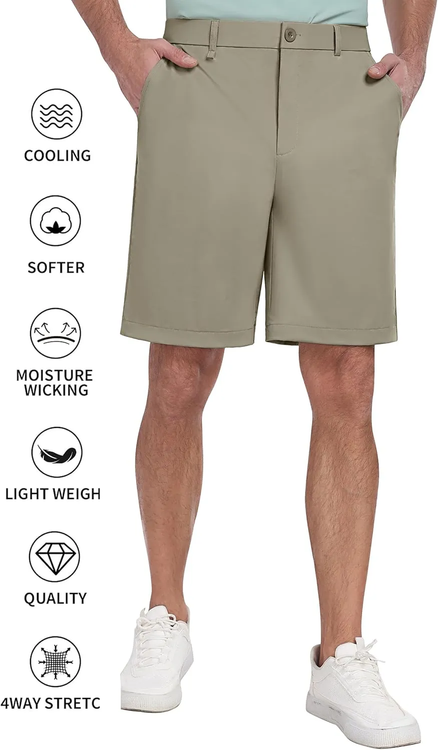 PEGENO Men's Golf Dress Shorts - Lightweight Waterproof Quick-Dry Casual Summer Shorts