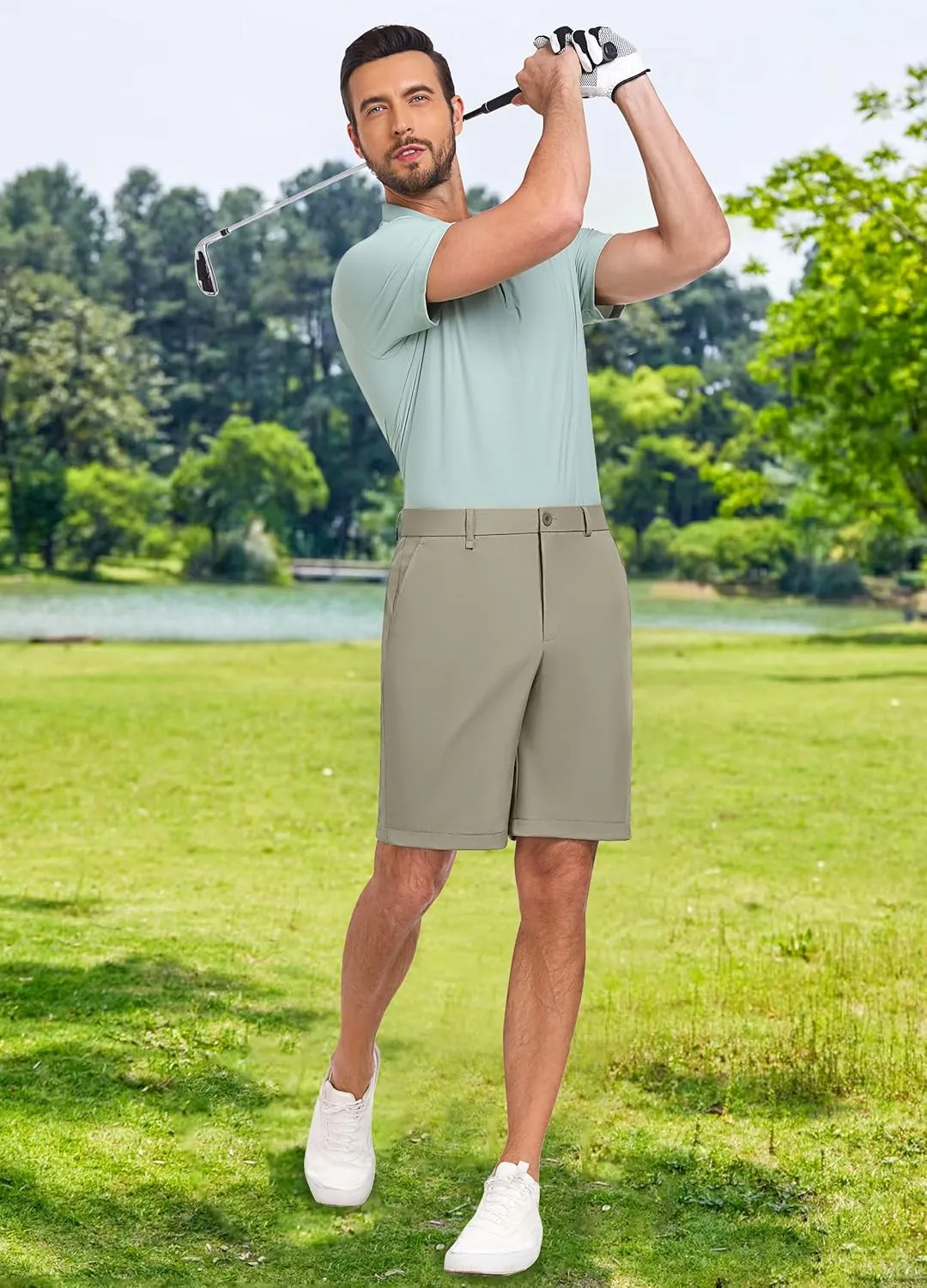 PEGENO Men's Golf Dress Shorts - Lightweight Waterproof Quick-Dry Casual Summer Shorts