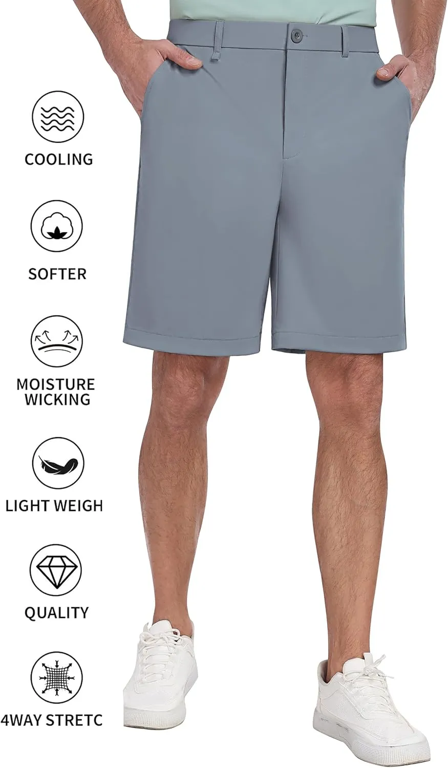 PEGENO Men's Golf Dress Shorts - Lightweight Waterproof Quick-Dry Casual Summer Shorts