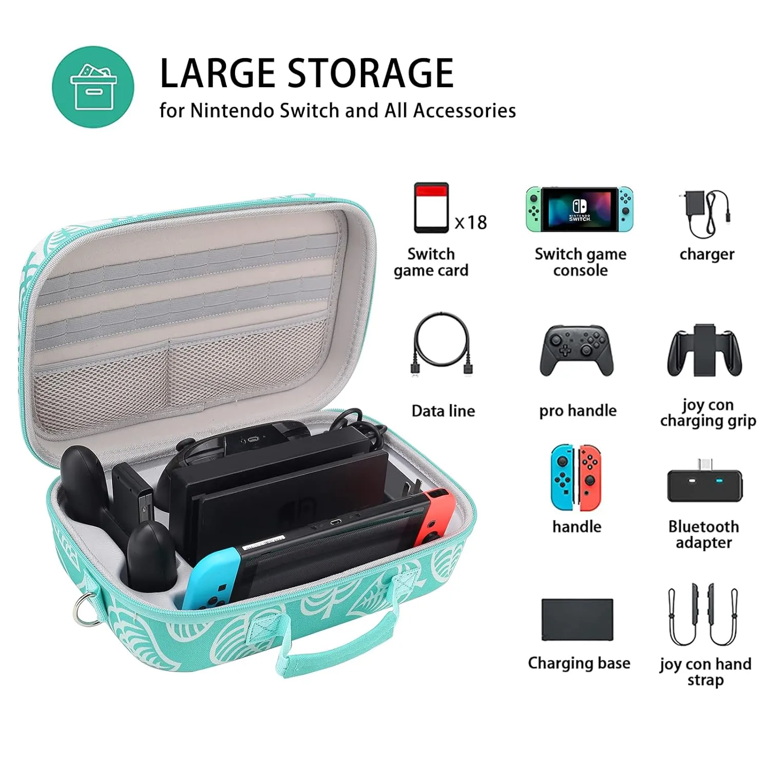 Pemalin Carrying Travel Case for Nintendo Switch / OLED Model, Hard Shell Storage Case for Switch Console and Full Set of Accessories, with Mesh Pocket and 18 Card Slots.