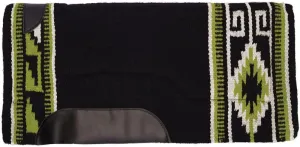 Performance Western Horse Saddle Pad | Hand-Woven Acrylic with Moisture-Wicking Fleece | 3/4" Felt Interior | Classic Native Design | 34" x 36" | Color Black/White/Green