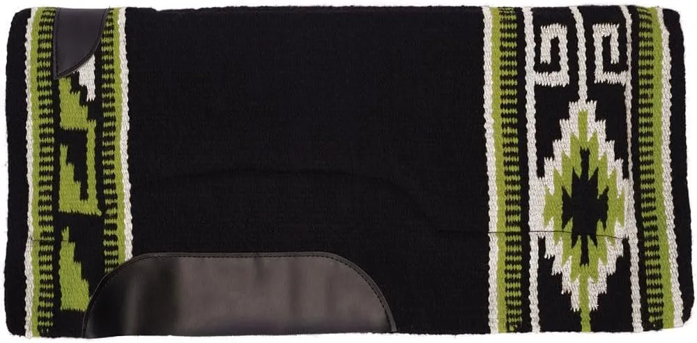 Performance Western Horse Saddle Pad | Hand-Woven Acrylic with Moisture-Wicking Fleece | 3/4" Felt Interior | Classic Native Design | 34" x 36" | Color Black/White/Green