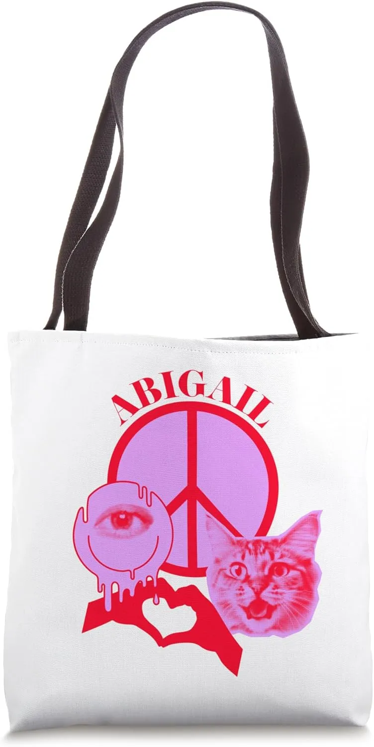 Personalized Abigail First Name I Love Cats Retro Cat Mom Tote Bag