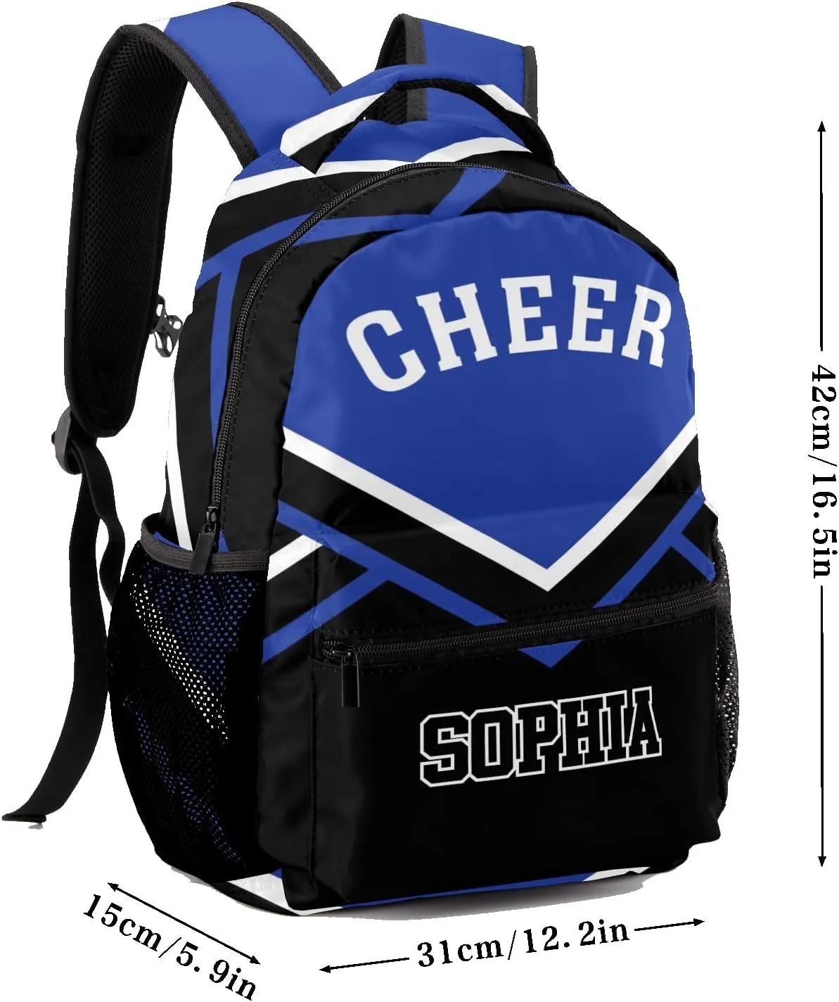 Personalized Cheer Blue Cheerleader Custom Backpack Waterproof Multifunctional Daypack with Name Gift 12.2(L) x5.9(W) x16.5(H) inch