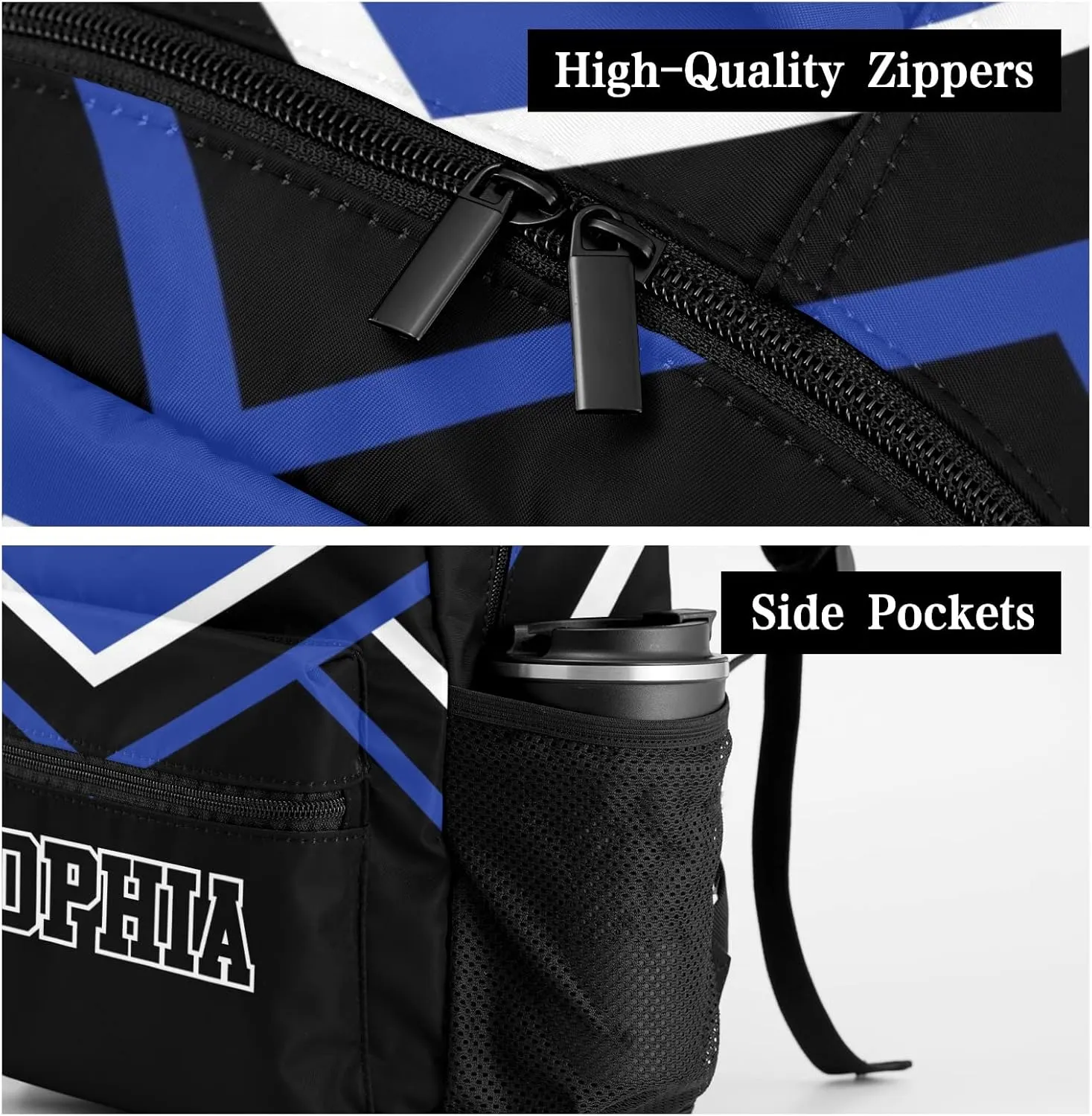 Personalized Cheer Blue Cheerleader Custom Backpack Waterproof Multifunctional Daypack with Name Gift 12.2(L) x5.9(W) x16.5(H) inch