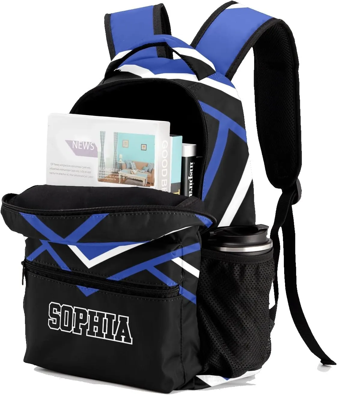 Personalized Cheer Blue Cheerleader Custom Backpack Waterproof Multifunctional Daypack with Name Gift 12.2(L) x5.9(W) x16.5(H) inch