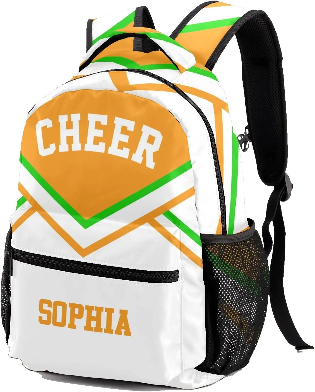Personalized Cheer Cheerleader Green Orange Custom Backpack Waterproof Multifunctional Daypack with Name Gift