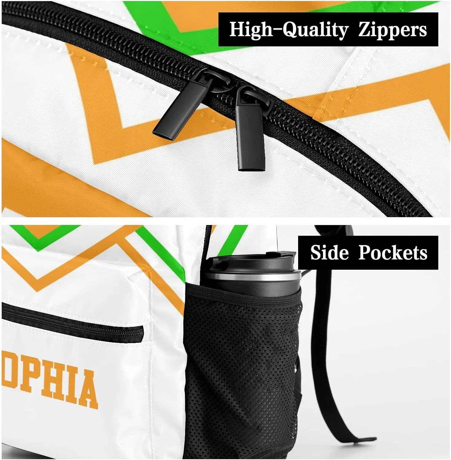 Personalized Cheer Cheerleader Green Orange Custom Backpack Waterproof Multifunctional Daypack with Name Gift