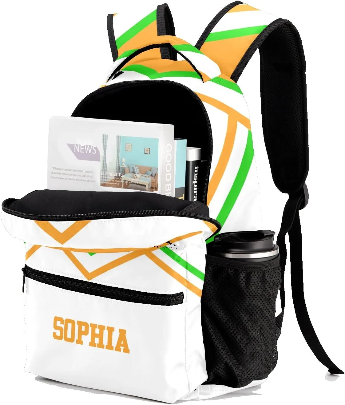Personalized Cheer Cheerleader Green Orange Custom Backpack Waterproof Multifunctional Daypack with Name Gift