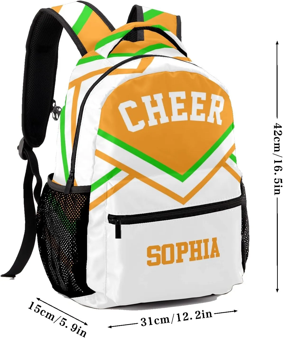 Personalized Cheer Cheerleader Green Orange Custom Backpack Waterproof Multifunctional Daypack with Name Gift