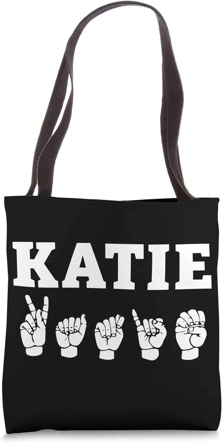 Personalized name sign language KATIE ASL Teacher Deaf Tote Bag