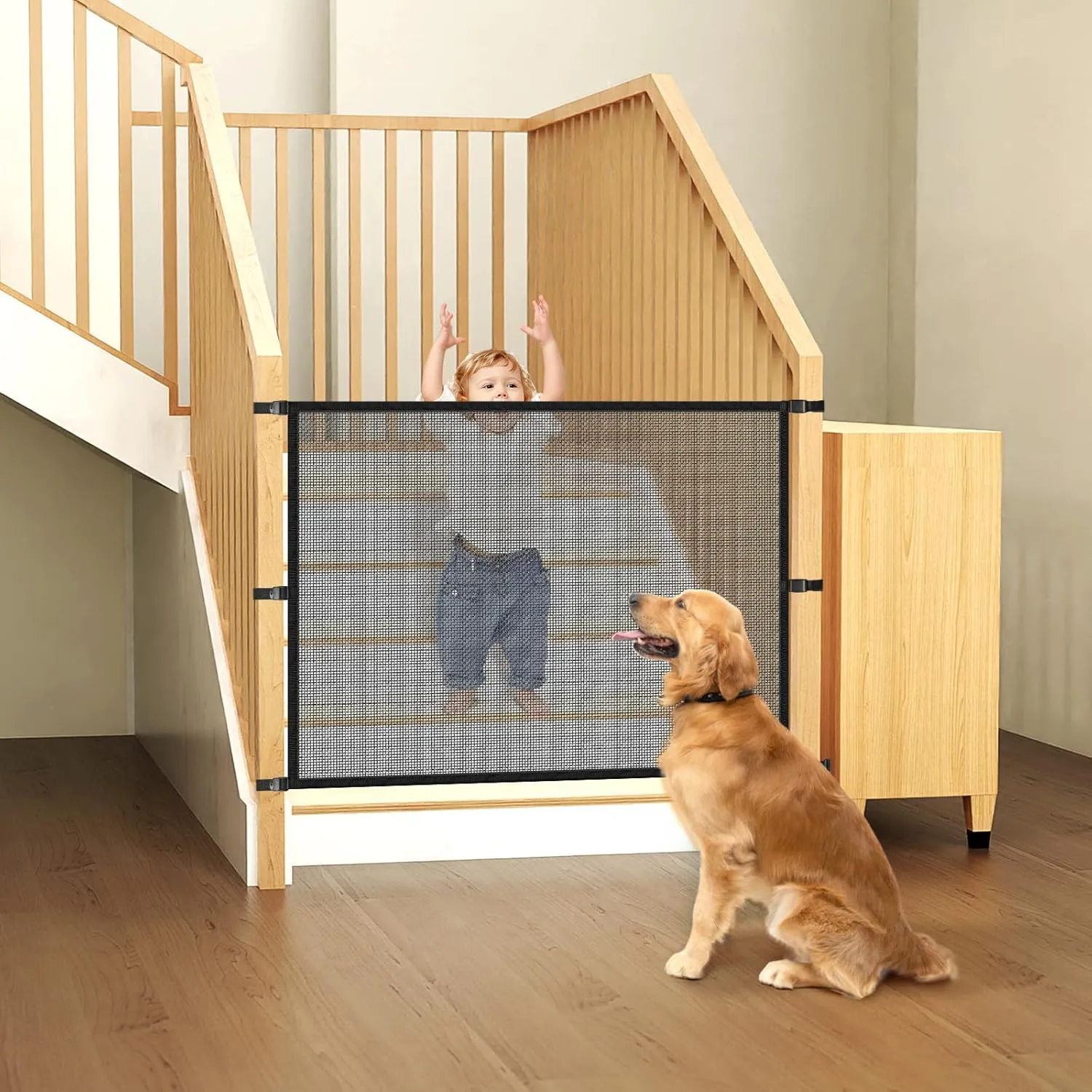 Petco Dog Pet Mesh Stairs - Baby Safety Barrier Gates for Stairway - No Drilling, Banister to Banister Baby Gates for Indoor Use