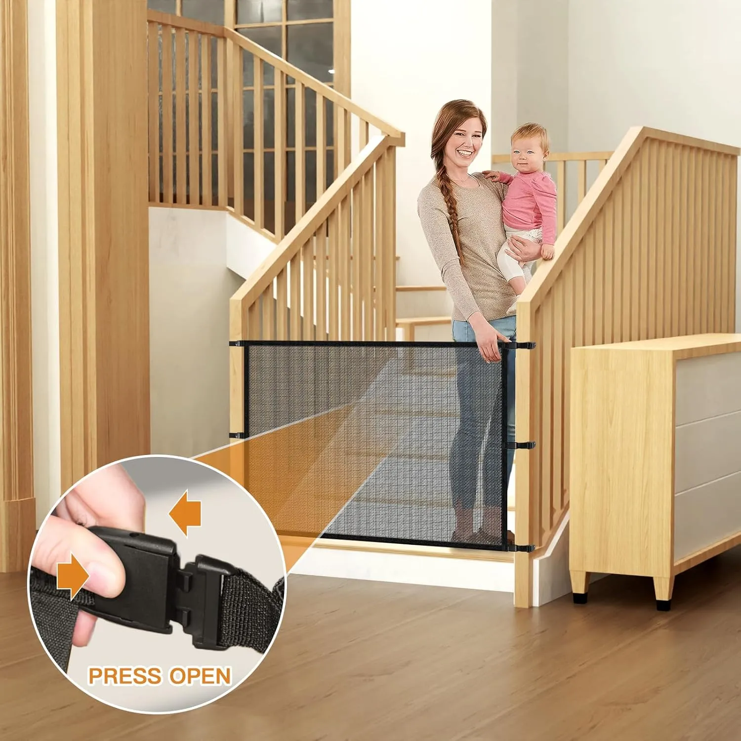Petco Dog Pet Mesh Stairs - Baby Safety Barrier Gates for Stairway - No Drilling, Banister to Banister Baby Gates for Indoor Use