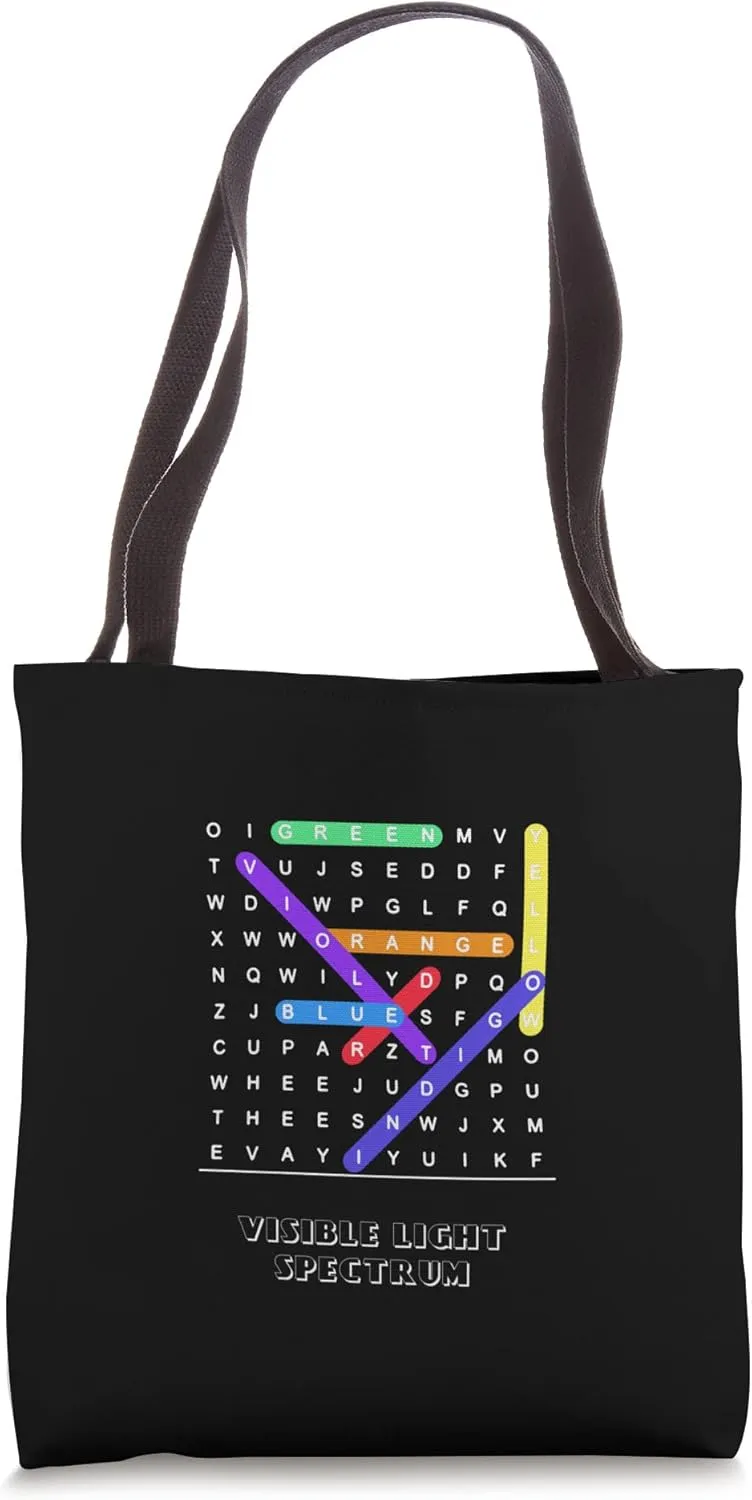 Physics Science Nerd Word Search Rainbow ROYGBIV Spectrum Tote Bag