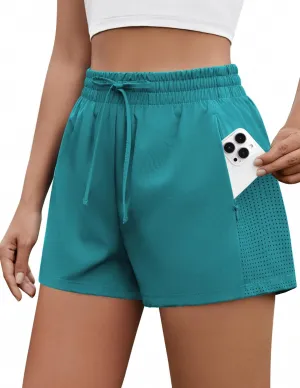 PINSPARK Womens Athletic Shorts High Waisted Running Shorts 2 in 1 Drawstring Quick Dry Gym Shorts with Zipper Pockets