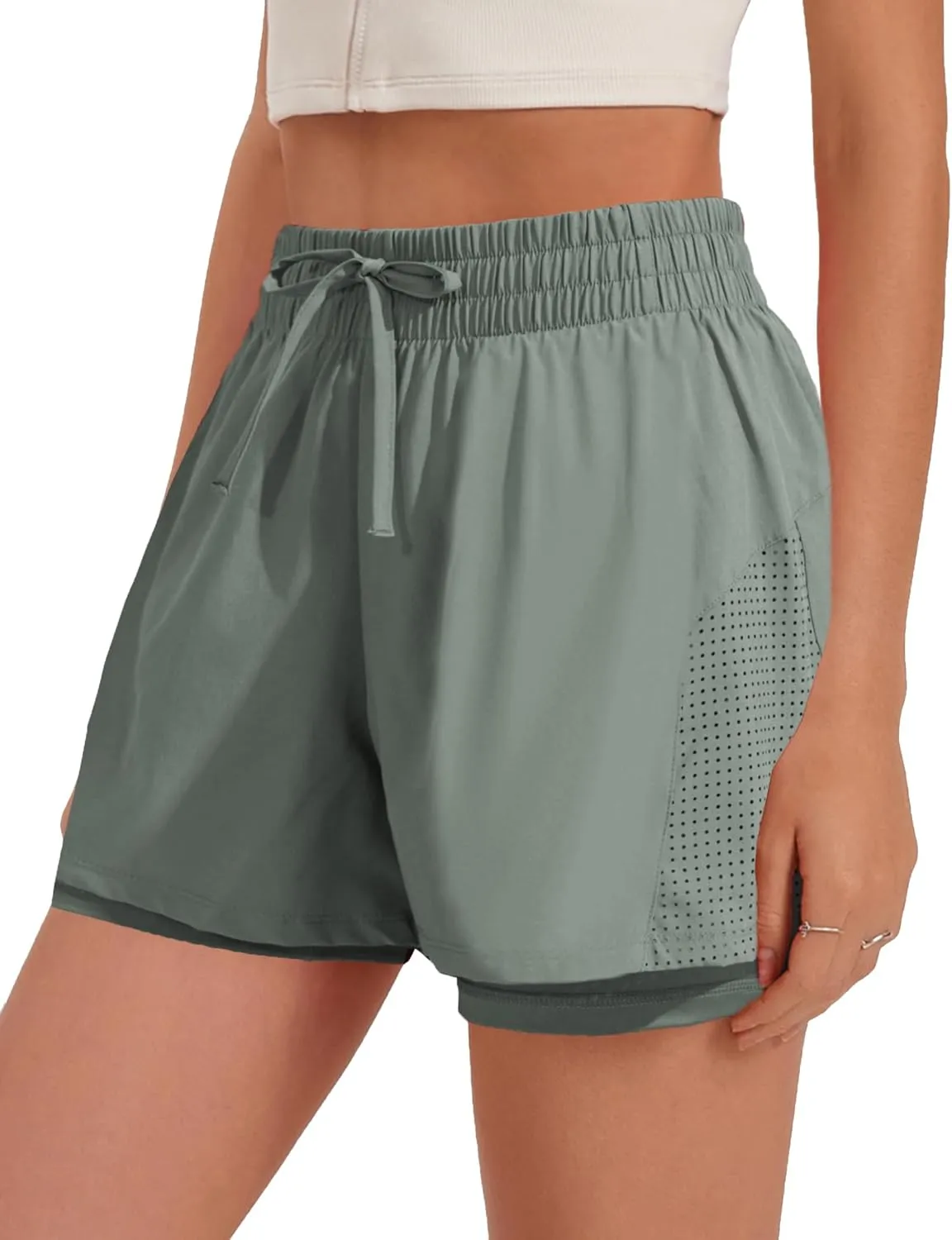 Pinspark womens High Waisted Quick Dry Gym Shorts with Pocket