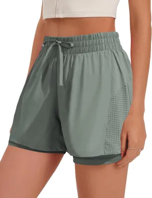 Pinspark womens High Waisted Quick Dry Gym Shorts with Pocket