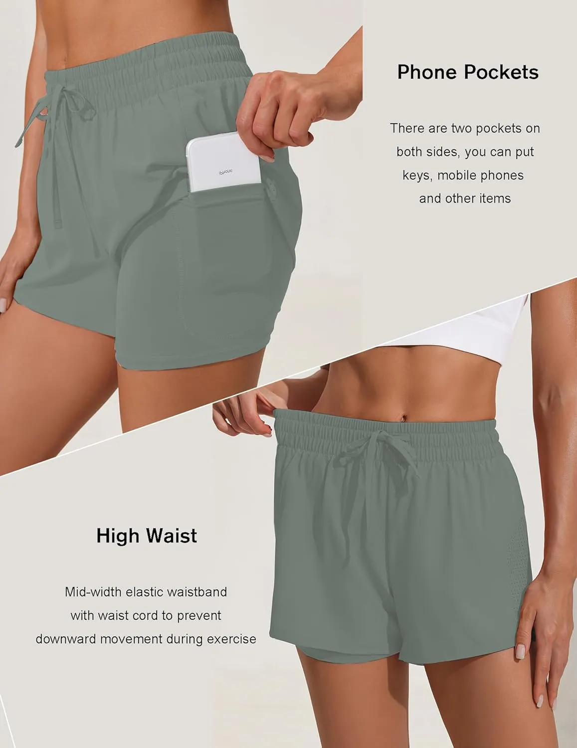 Pinspark womens High Waisted Quick Dry Gym Shorts with Pocket