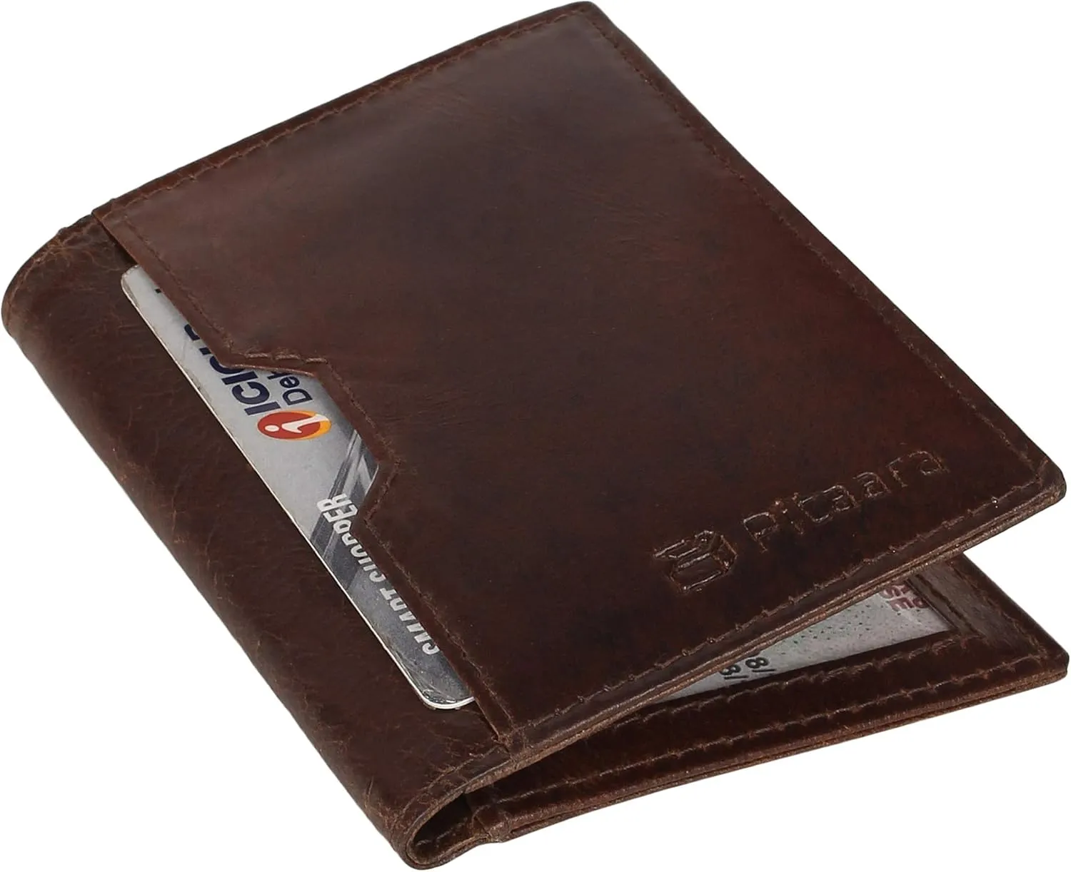 Pitaara Genuine Leather Slim Hand Crafted Minimalist Bifold Front Pocket Wallet with RFID Blocking