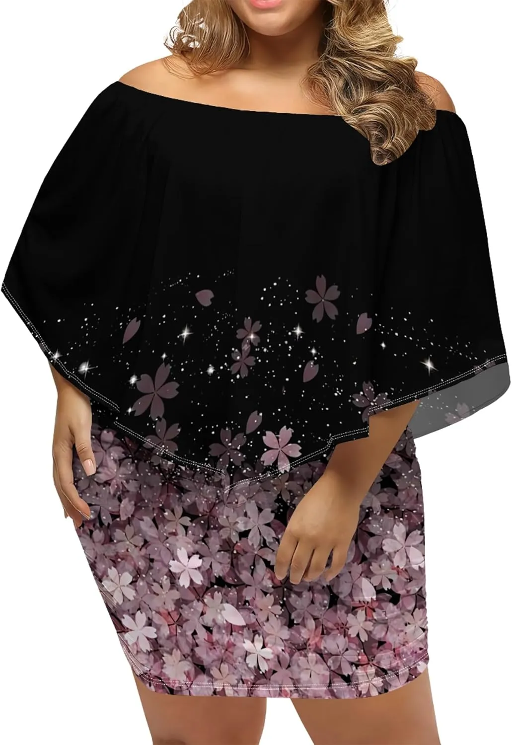 Plus Size Dresses for Curvy Women Off The Shoulder Bodycon Ruffles Multiple Dressing Layered Wedding Guest Party Mini Dress