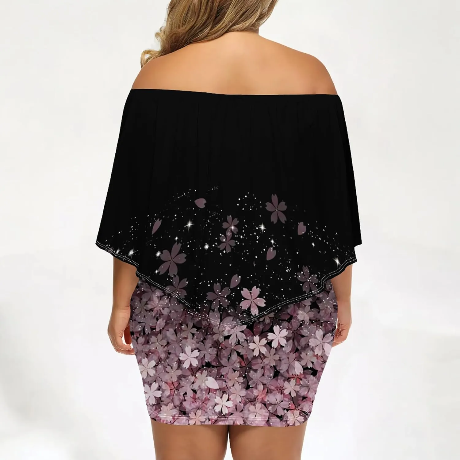 Plus Size Dresses for Curvy Women Off The Shoulder Bodycon Ruffles Multiple Dressing Layered Wedding Guest Party Mini Dress