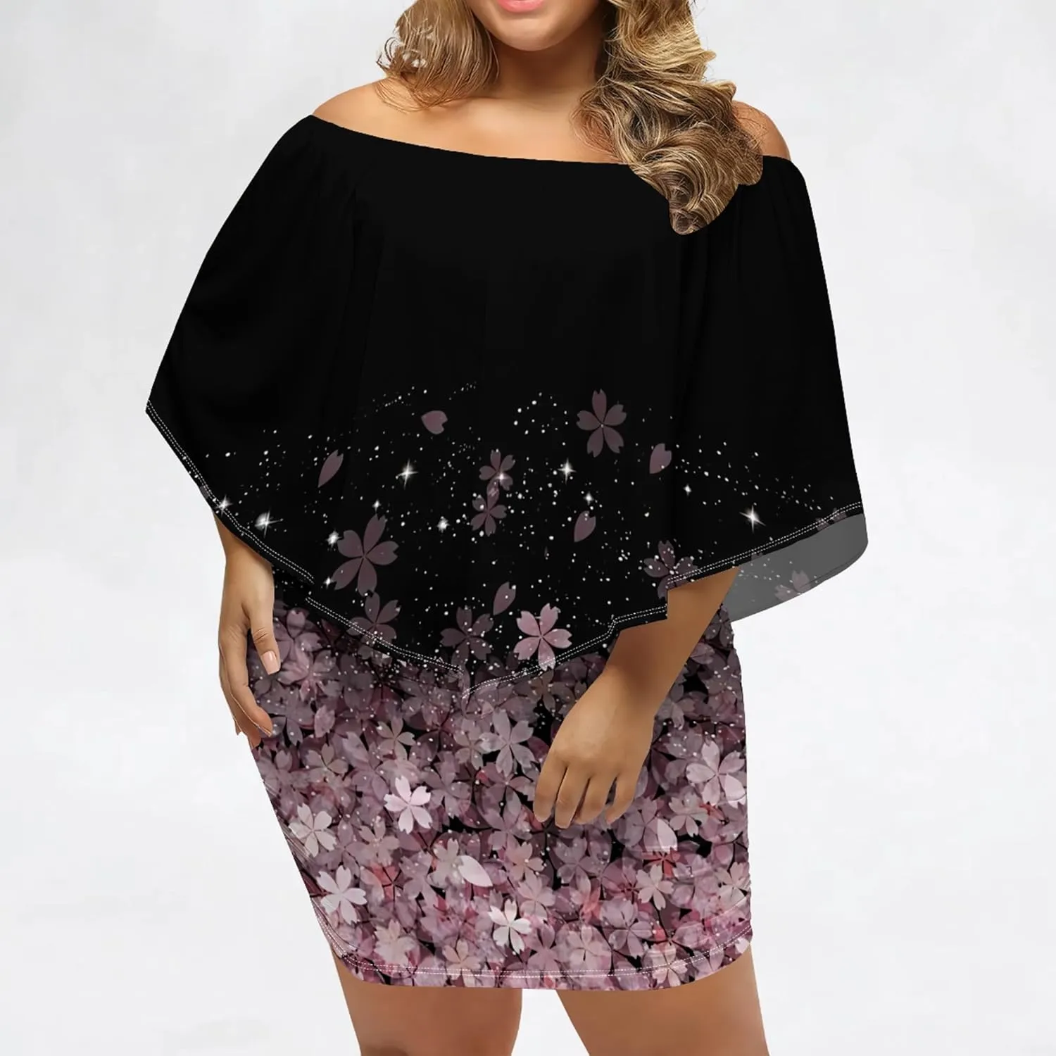 Plus Size Dresses for Curvy Women Off The Shoulder Bodycon Ruffles Multiple Dressing Layered Wedding Guest Party Mini Dress
