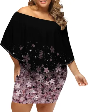 Plus Size Dresses for Curvy Women Off The Shoulder Bodycon Ruffles Multiple Dressing Layered Wedding Guest Party Mini Dress