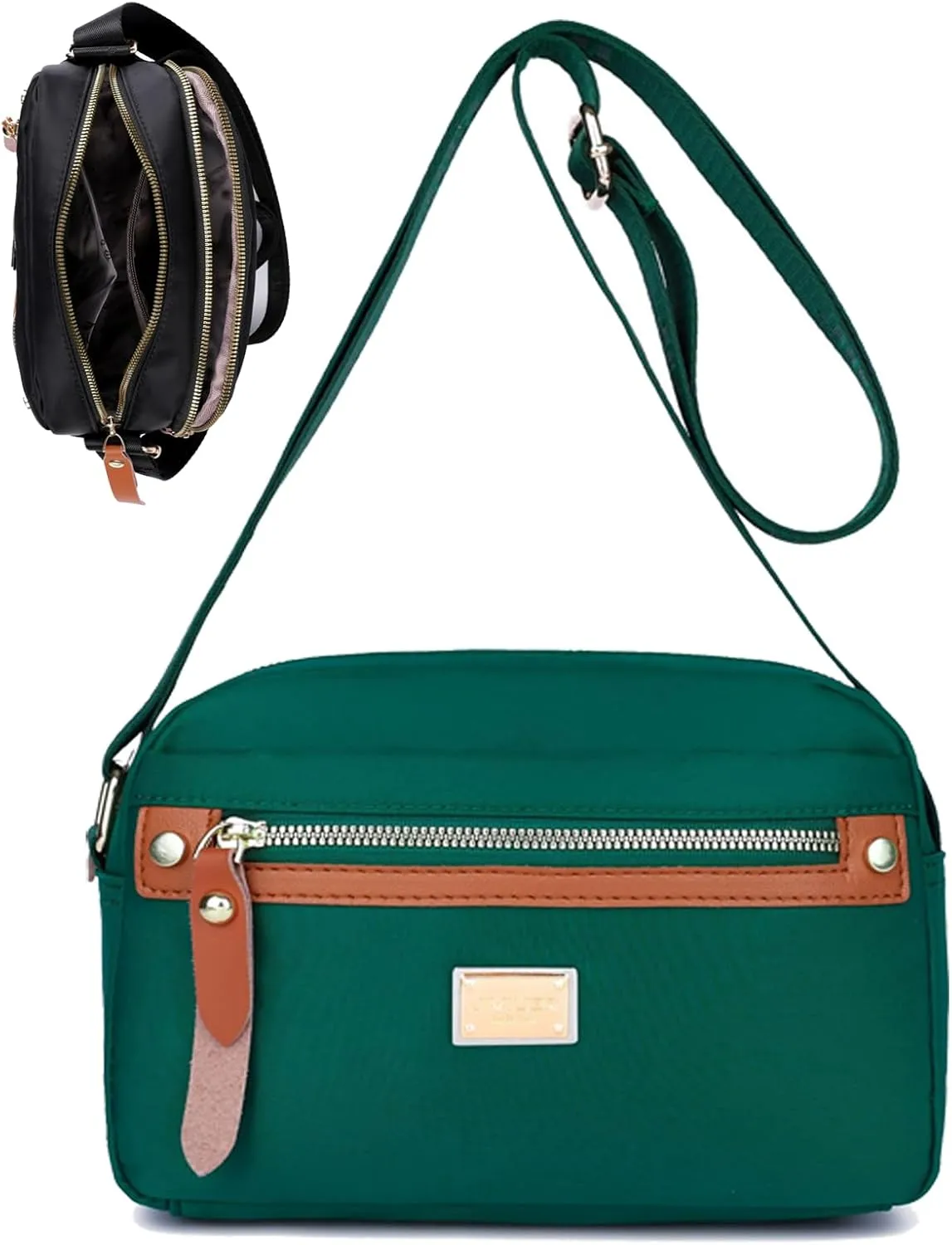 Popularate Nylon Crossbody Bag, Popularate Waterproof Nylon Crossbody Bag, with Zipper and Multi Pockets