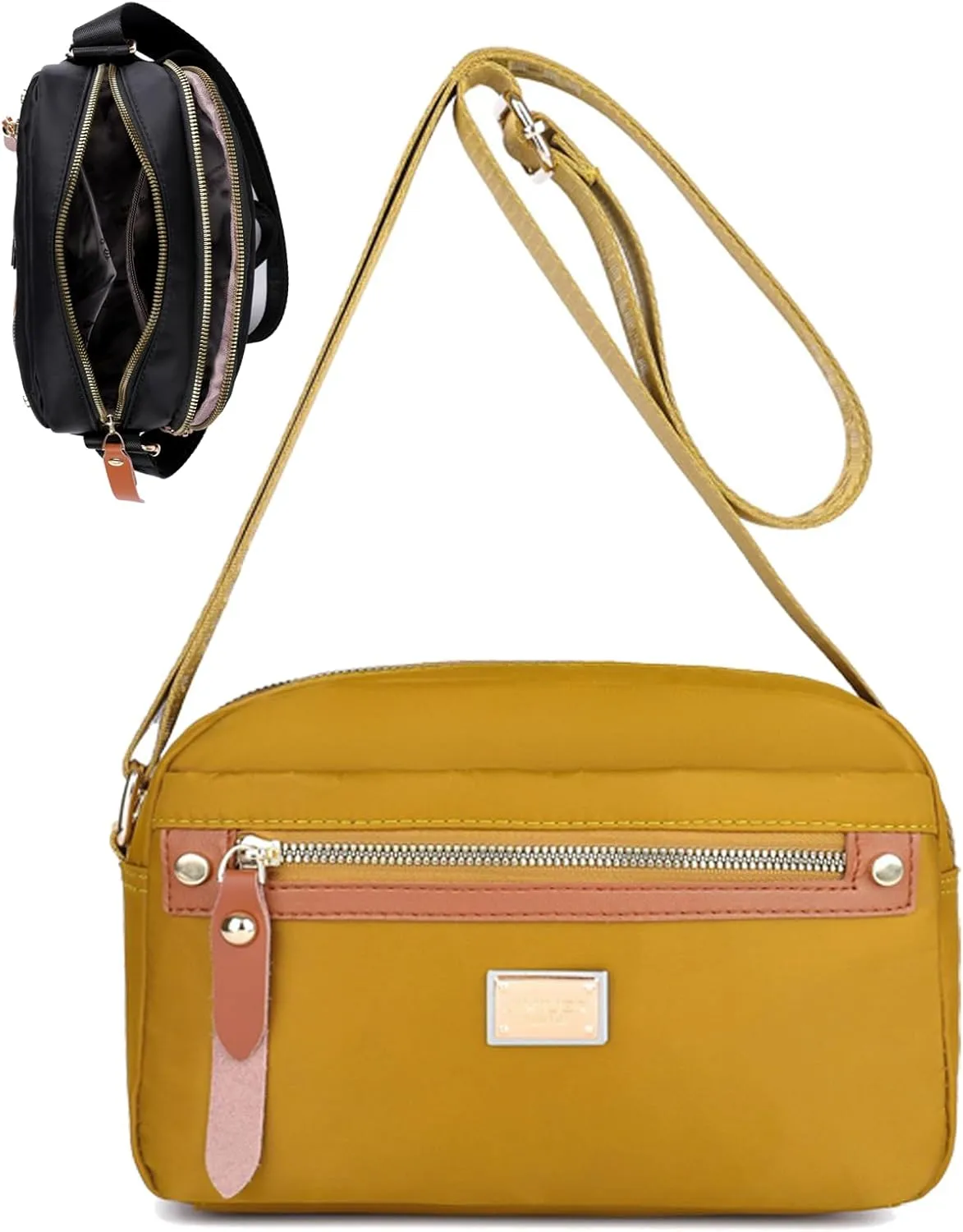 Popularate Nylon Crossbody Bag, Popularate Waterproof Nylon Crossbody Bag, with Zipper and Multi Pockets